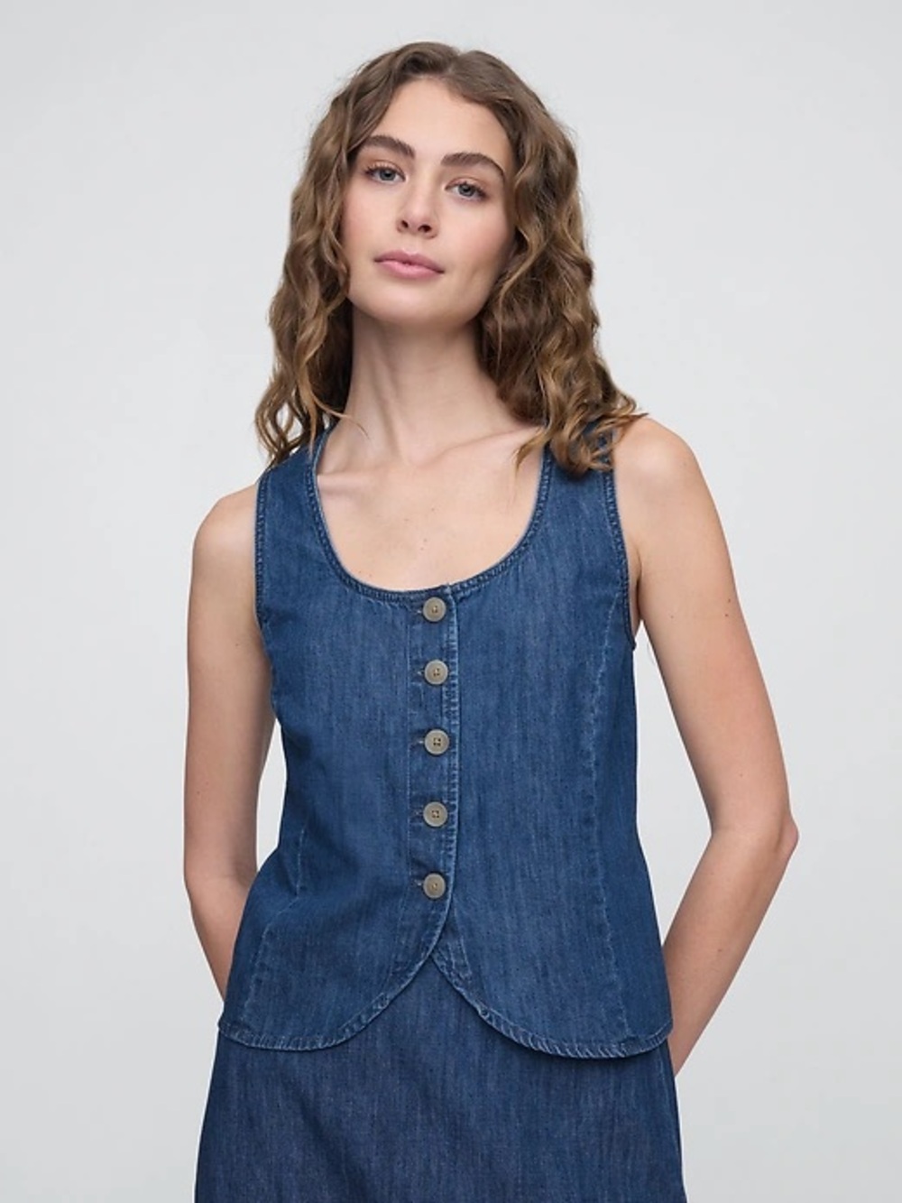 Gap Factory Denim Scoop Neck Top w ties. Women’s Small. NWT. 100% cotton.